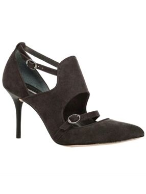 Leon Max Cove 2 Pumps Dark Gray Suede Strappy Heeled Pointy Toe